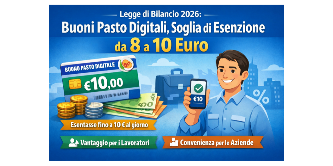 Rappresentazione visiva dell'articolo: Buoni pasto digitali: soglia di esenzione a 10 euro dal 2026